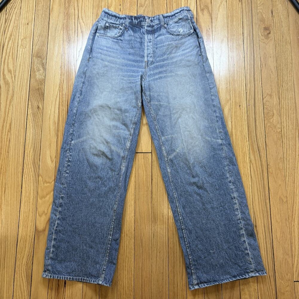 Rag & Bone Sweatpant Jeans Women’s Size Medium Blue Cotton Terry Wide Leg Pants